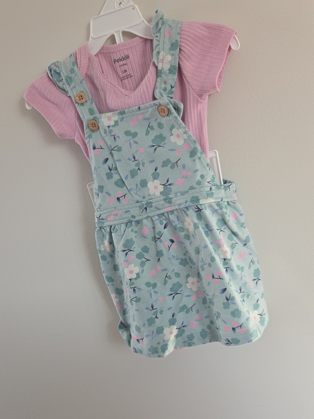Pastel Floral Pinafore Skirt in Light Blue